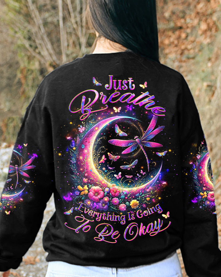 JUST BREATHE DRAGONFLY CRESCENT MOON ALL OVER PRINT - TLTW0212235