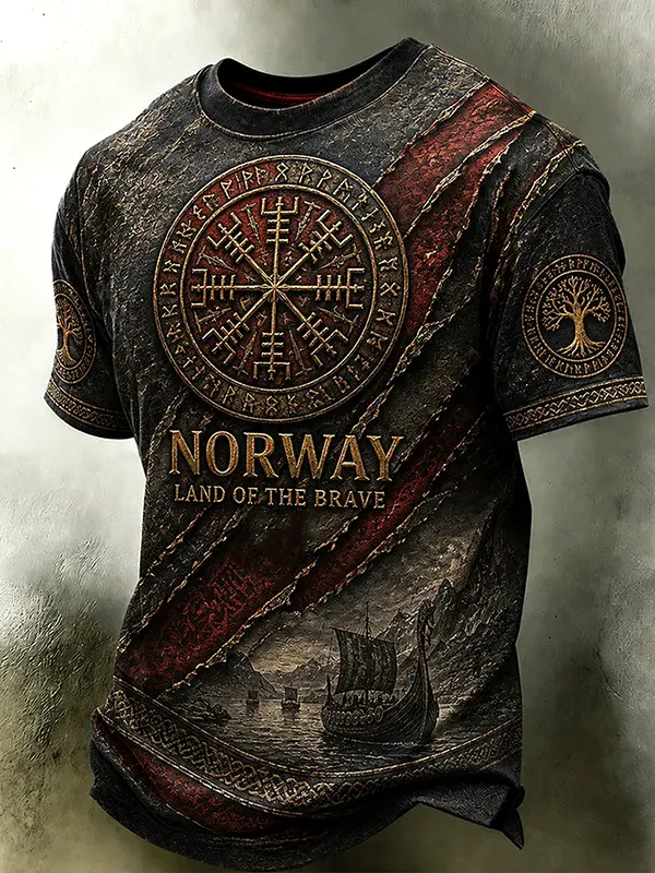 Men's Norway Viking Langskip Dreki Dragon-Prowed Warships Print T-Shirt
