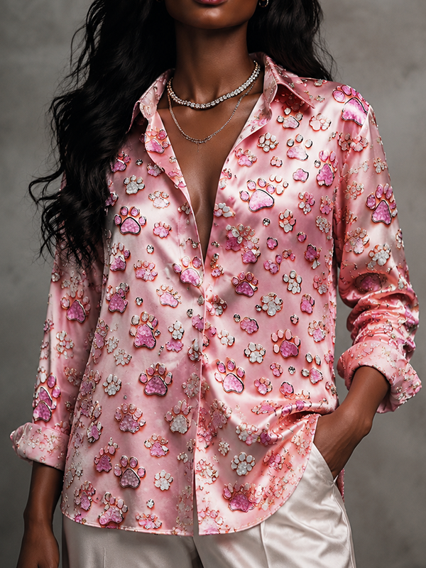 Women's Sparkly Paw Graphic Art Print Long Sleeve Shirt