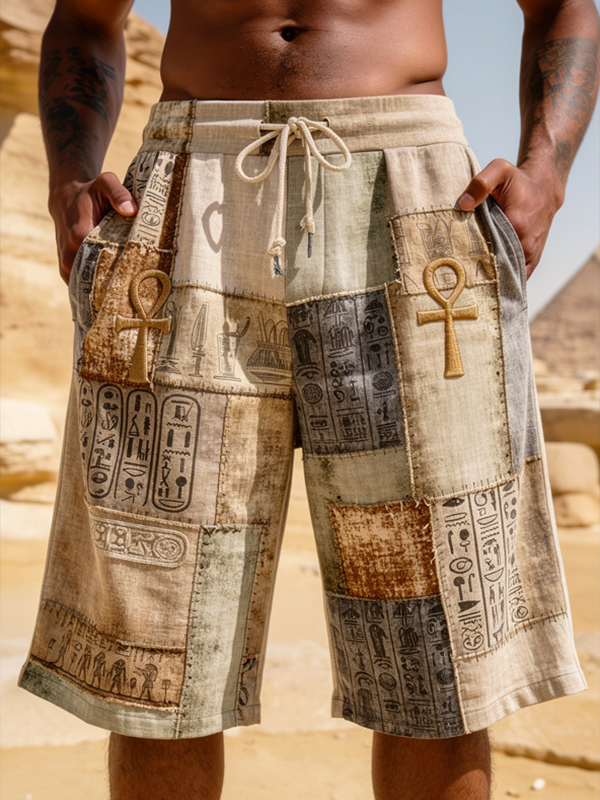 Men's Mysterious Ancient Egyptian Symbol Ankh Art Print Casual Shorts