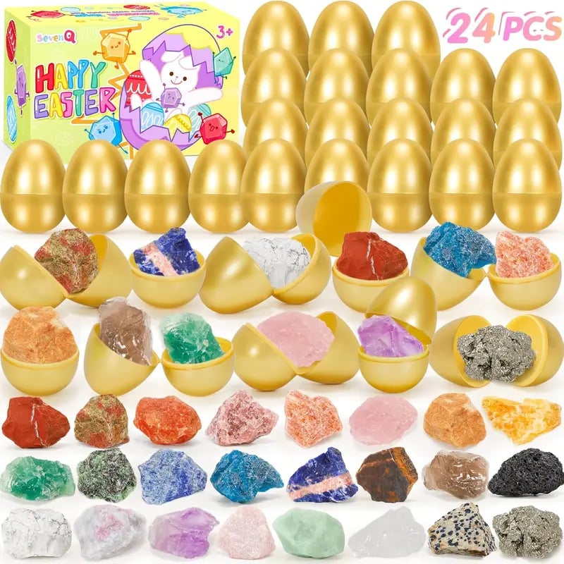 🐣Easter Basket Stuffers Easter Eggs with Natural Crystal Rocks Raw Stone 24Pcs🐰