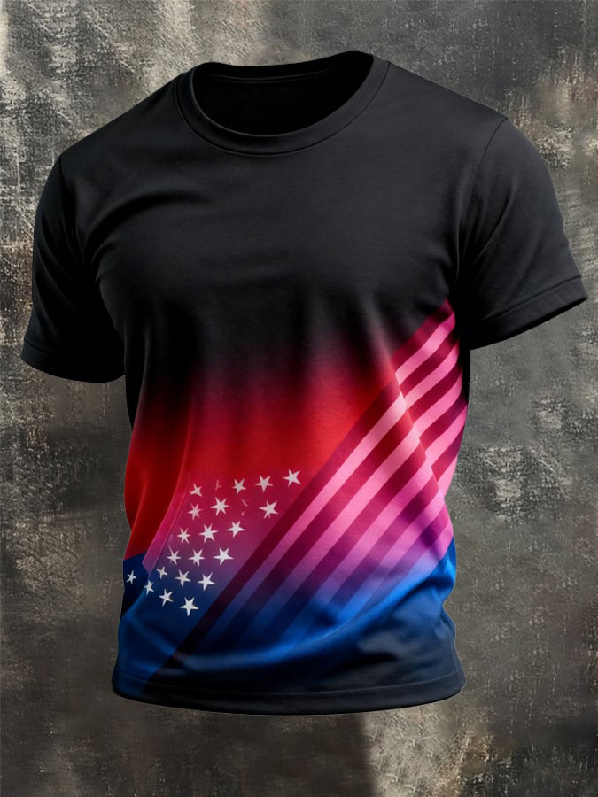 Men's  Gradient Independence Day Flag Art Print T-Shirt
