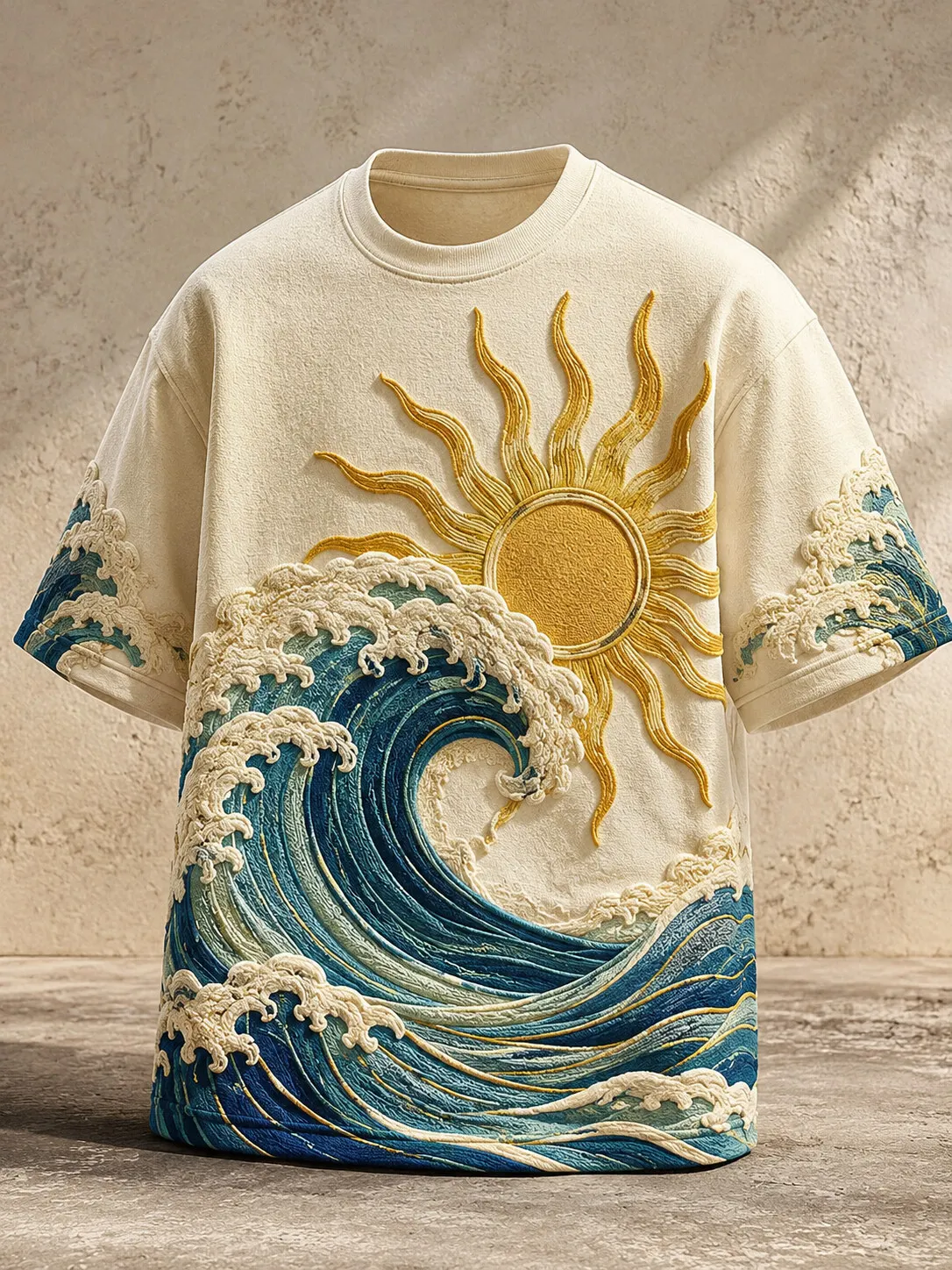 Men's Golden Sun Kanagawa Great Wave Art Print T-Shirt