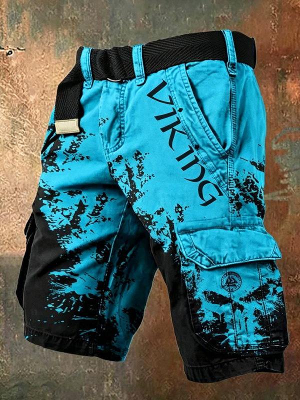 Men's Viking Colorblock Art Print Casual Shorts