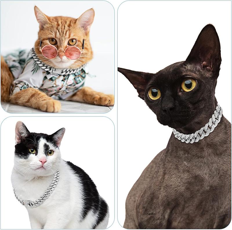 Dog Chain Collar Silver Dog Necklace Diamond Cuban Link Dog Collar 13mm Wide Metal Pet Cat Dog Chain Crystal Collar Jewelry Accessories for Large Medium Small Dogs Cats(Silver,16 Inch)