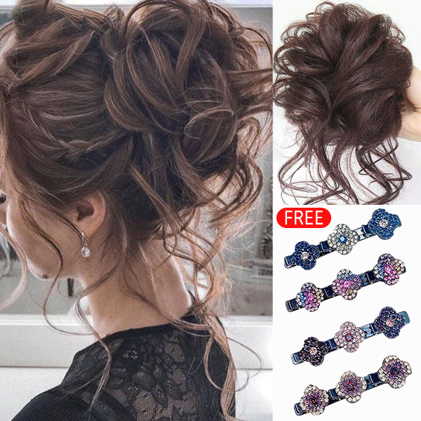 💗Messy Curly Hair Bun Scrunchie Extensions💗