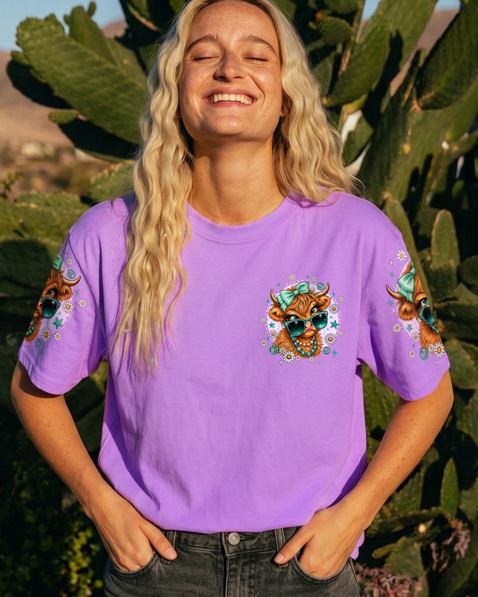 TOO GLAM TO GIVE A DAMN HIGHLAND COW ALL OVER PRINT - TLTW2207264