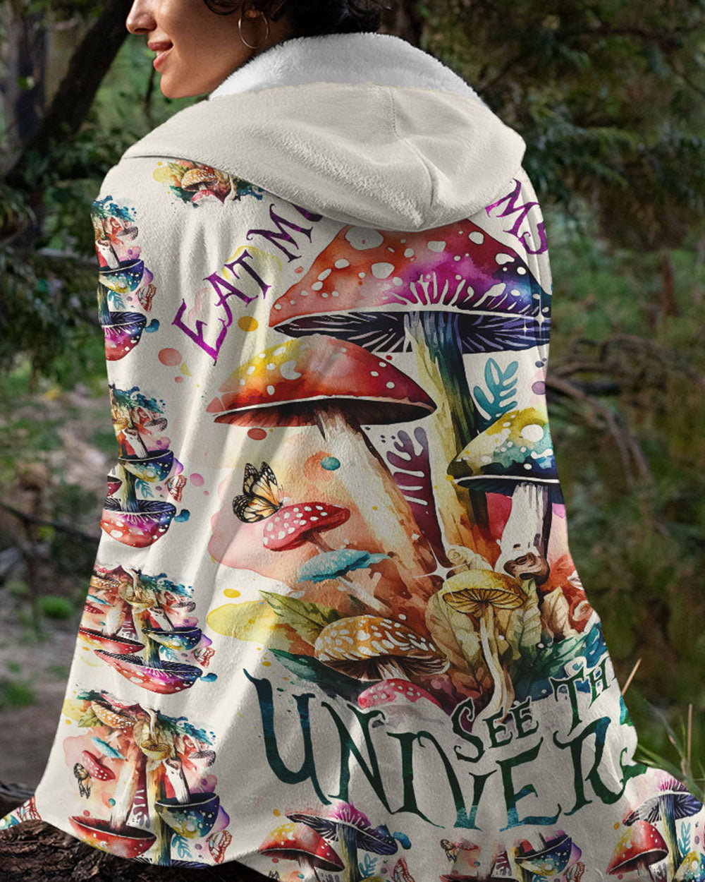 EAT MUSHROOMS SEE THE UNIVERSE SHERPA BLANKET HOODIE - TY2302234