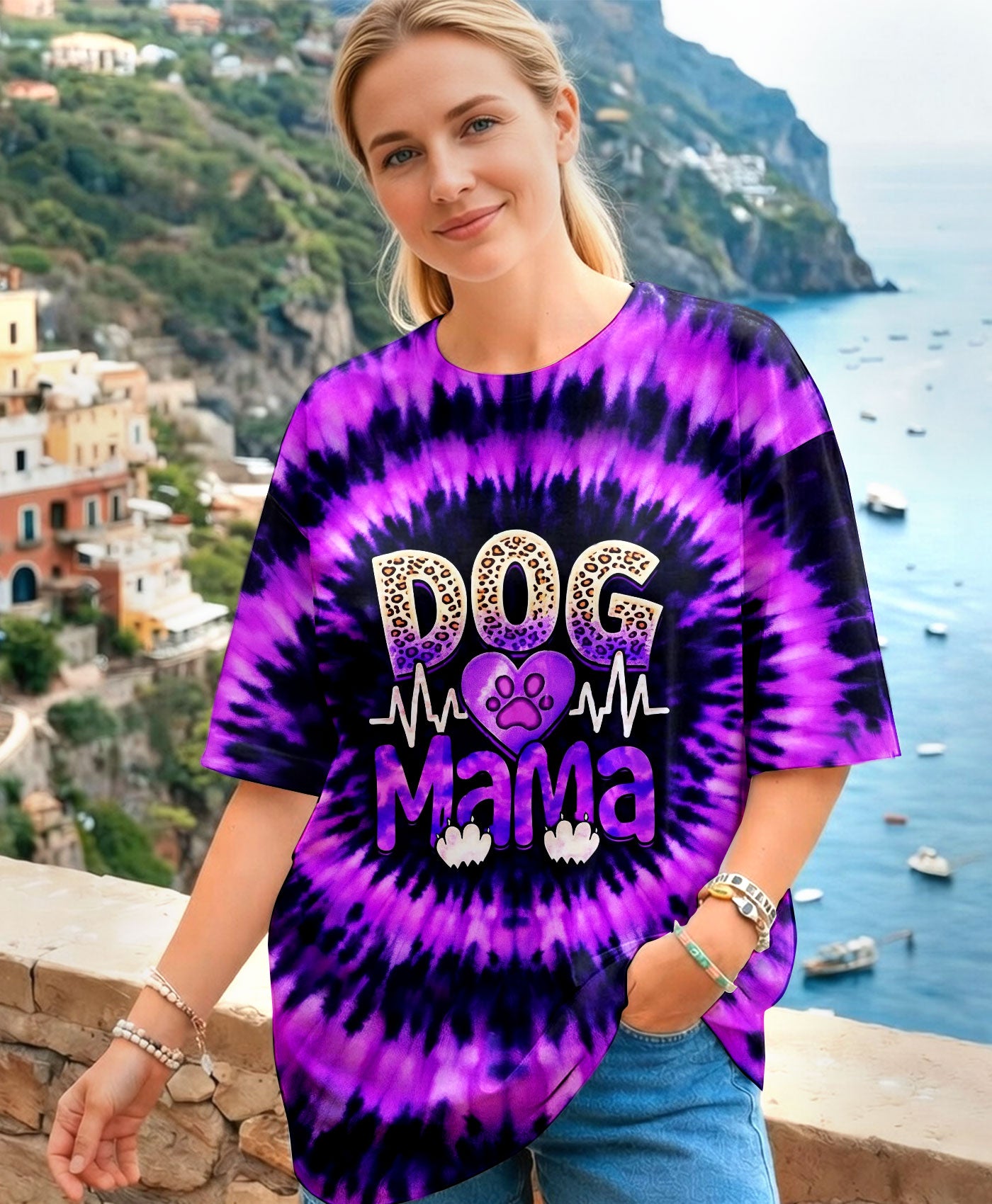 DOG MAMA PURPLE & BLACK SWIRL ALL OVER PRINT - TLHN0503262