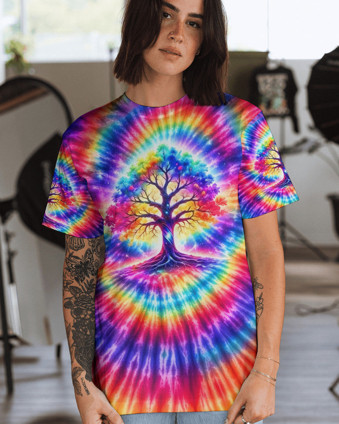 NEON RAINBOW SWIRL TREE OF LIFE ALL OVER PRINT - YHHG2402262