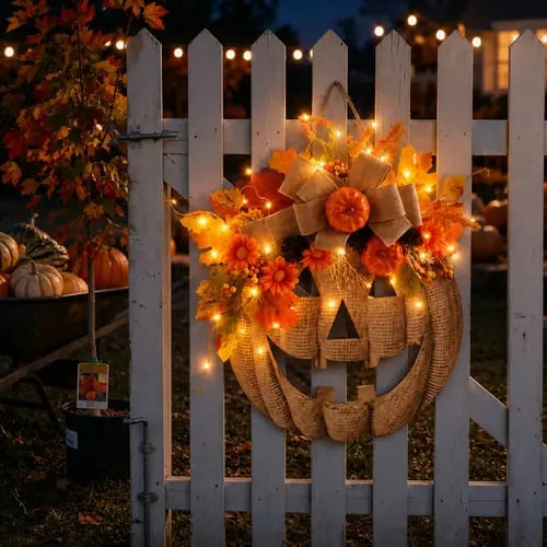 🎉 50% OFF TODAY — 🎃 Burlap Pumpkin Wreath | Lighted & Classic