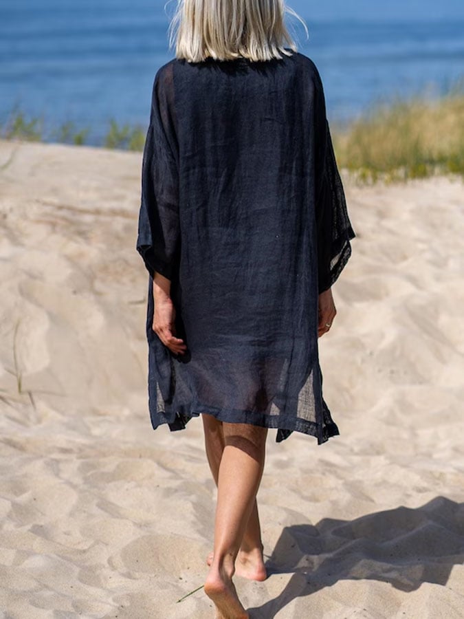 Women's Casual Solid Color Round Neck Three-quarter Sleeve Dress