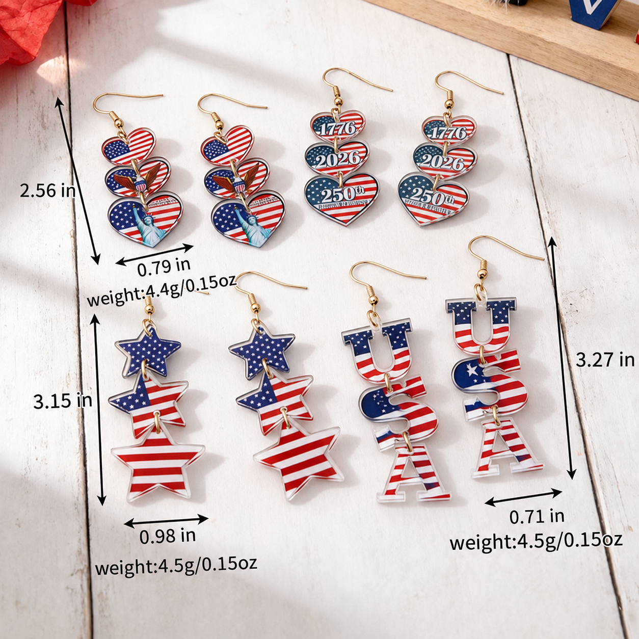 USA 250th Anniversary Patriotic Acrylic Earrings Set
