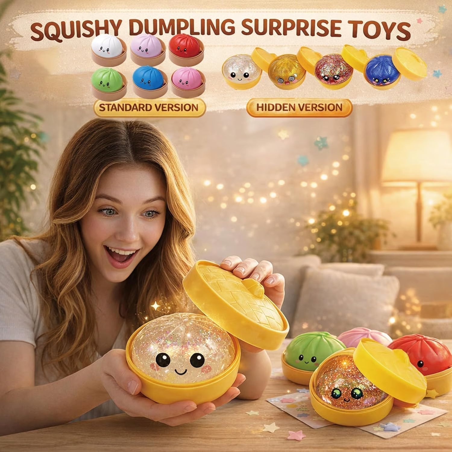 🔥Last Day 50% OFF🎁Glitter Dumpling Squishy Steamer Blind Box Surprise Squeeze Fun🐣