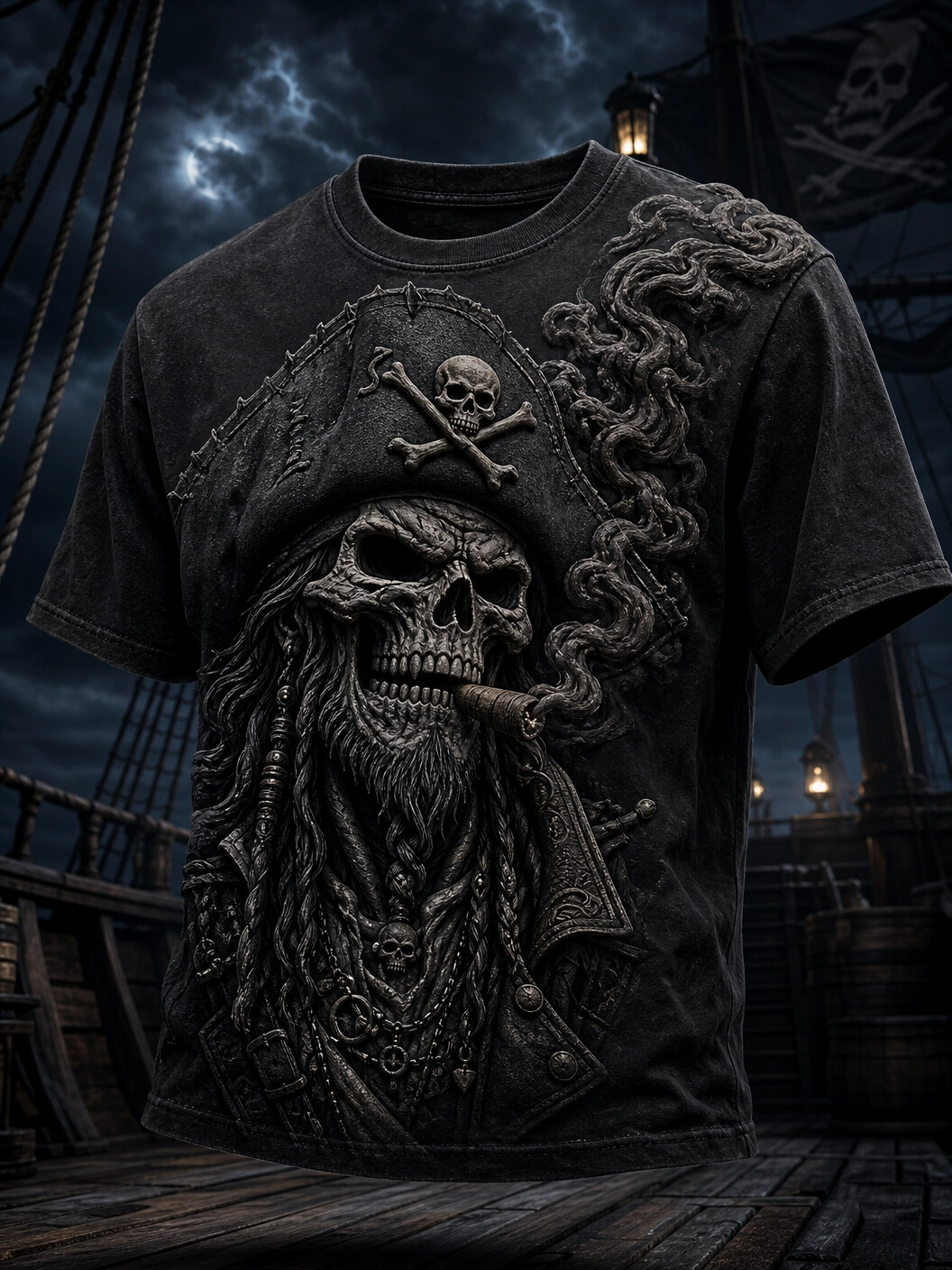 Men's 3D Pirate Skull Cigar Print T-Shirt