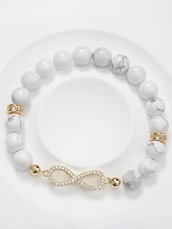 Natural Lepidolite Bracelet Infinity Zircon Charm Beaded Spiritual Healing Crystal Jewelry