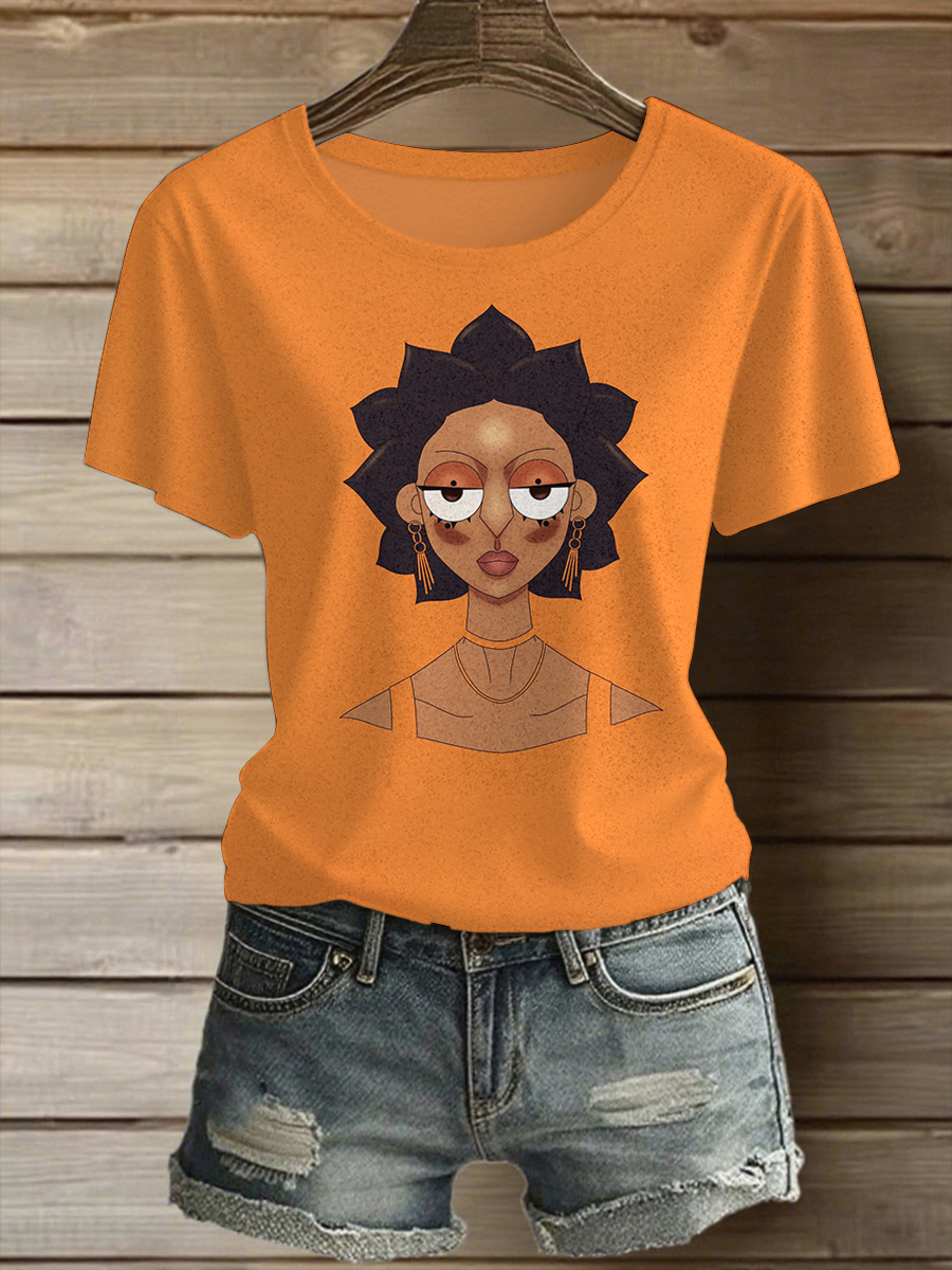 Women's African Women Art Print Cotton Casual T-Shirt