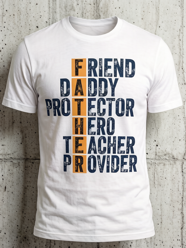Men's Friend Daddy Protector Hero Teacher Provider Print Cotton Casual T-Shirt
