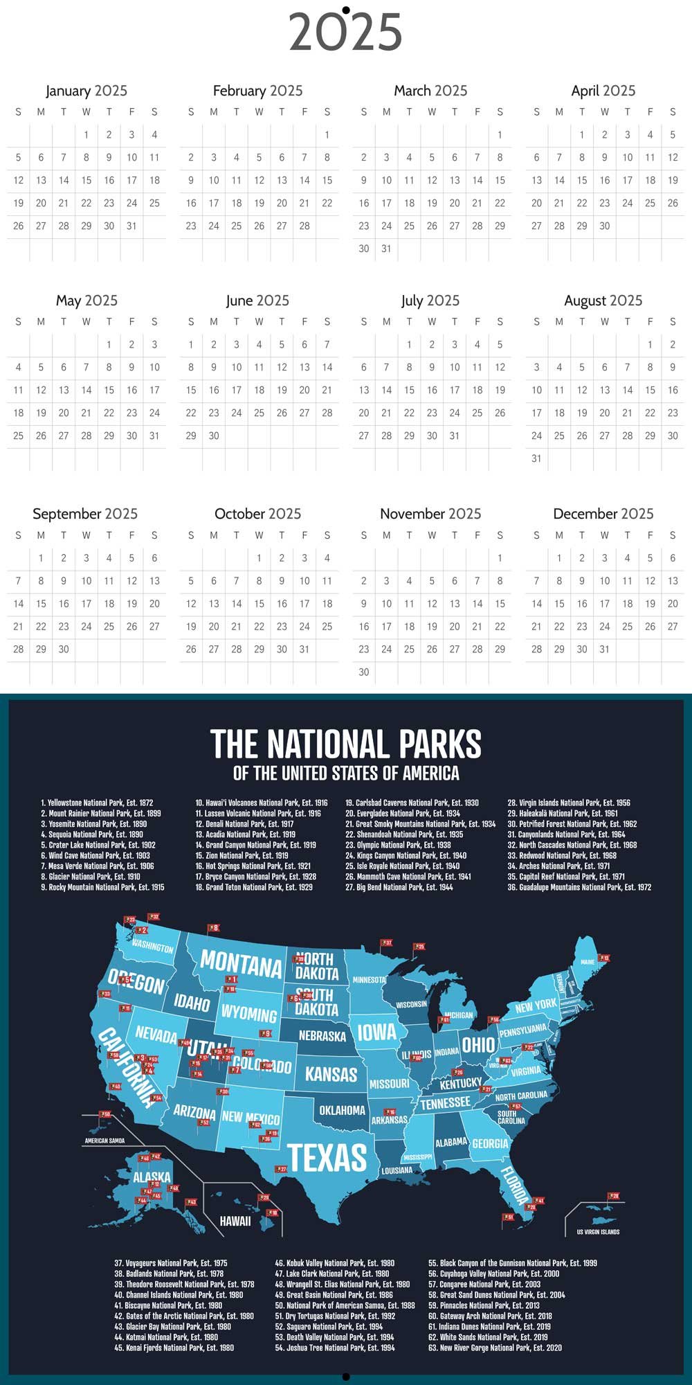 🎨2025 Starry Night National Park Calendar