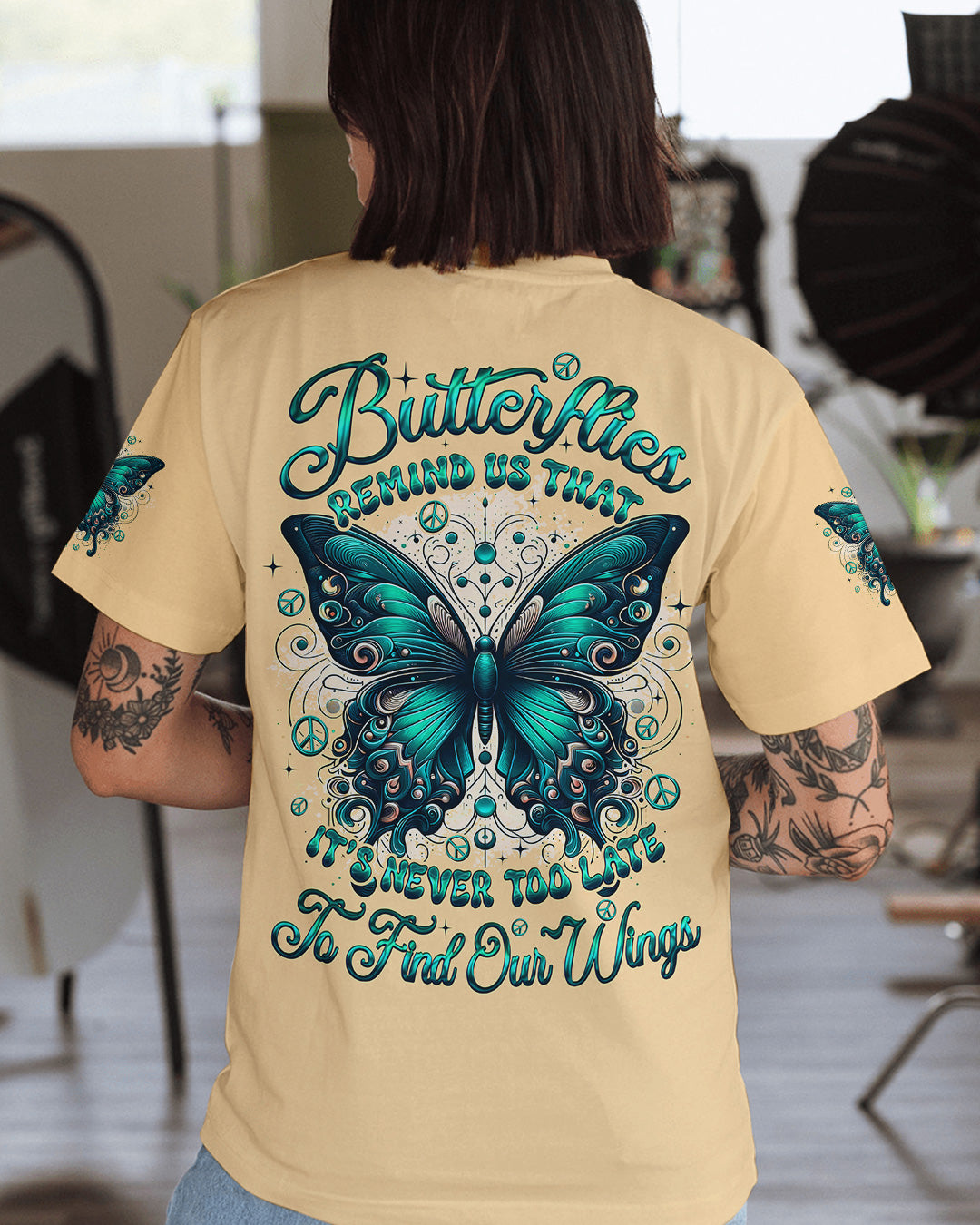 NEVER TOO LATE TO FIND YOUR WINGS BUTTERFLY ALL OVER PRINT - TYQY0902261