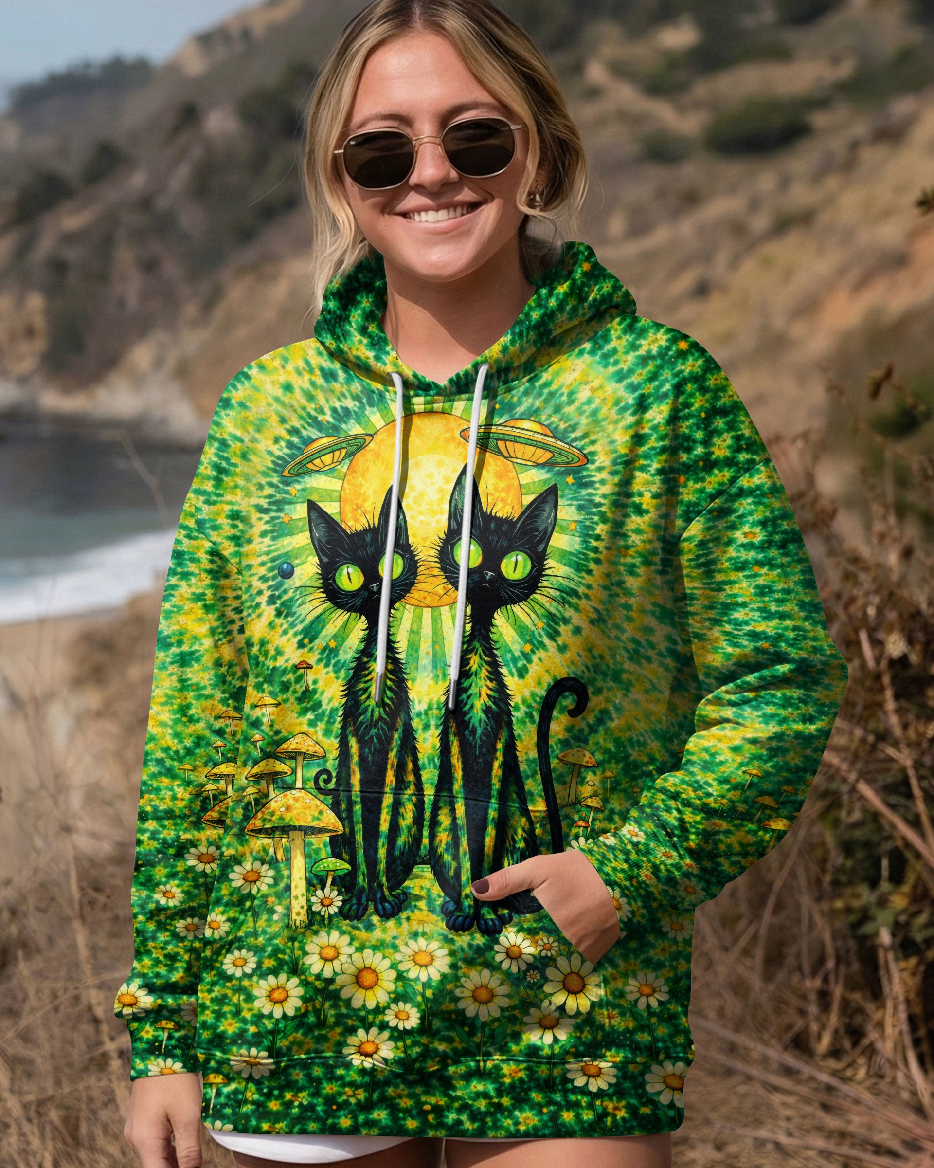 PSYCHEDELIC BLACK CAT SWIRL ALL OVER PRINT - TLTW3001264