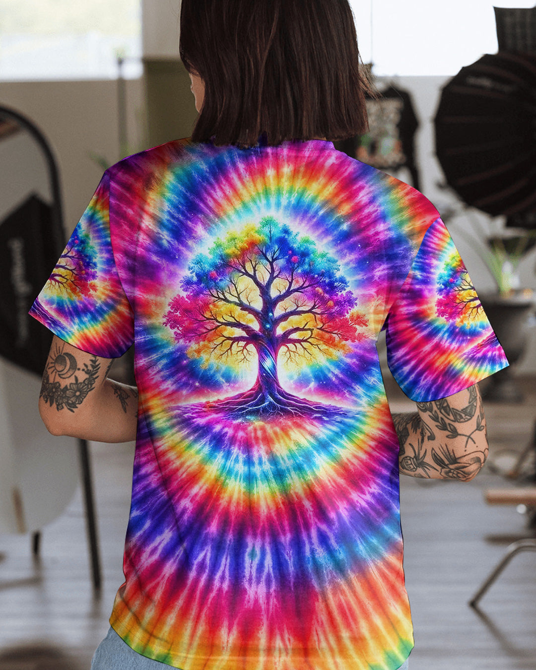 NEON RAINBOW SWIRL TREE OF LIFE ALL OVER PRINT - YHHG2402262