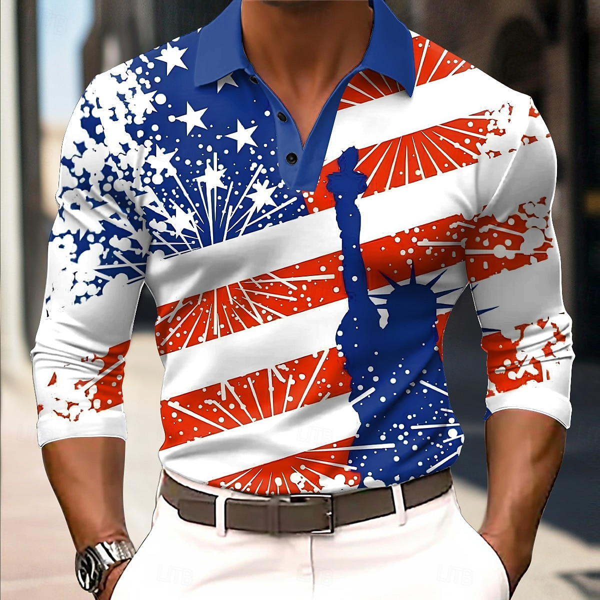 4th of July 2026 250th Men's American US Flag Polo Long Sleeve Polo Shirts Lapel Casual Street Daily Wear Festival Outfit 3D Print Buttons Spring B