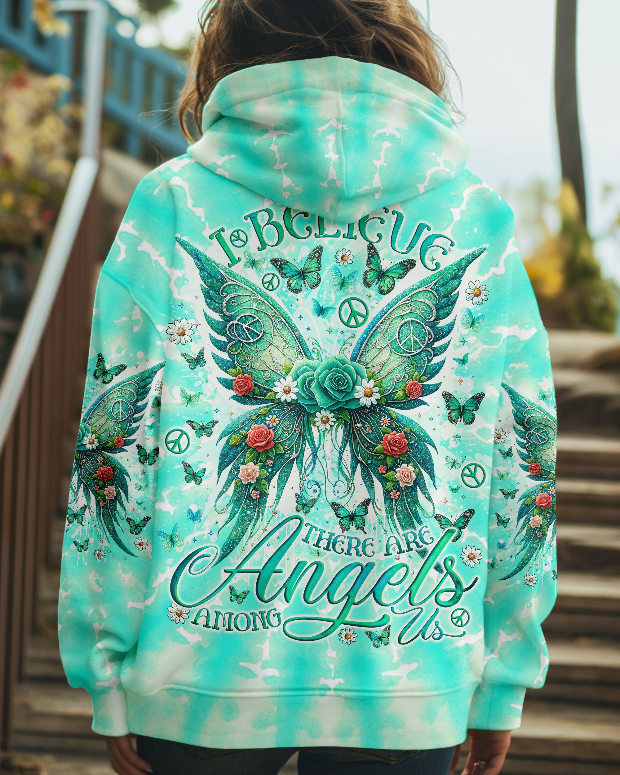 I BELIEVE THERE ARE ANGELS AMONG US WINGS TIE DYE ALL OVER PRINT - TLNO1001251