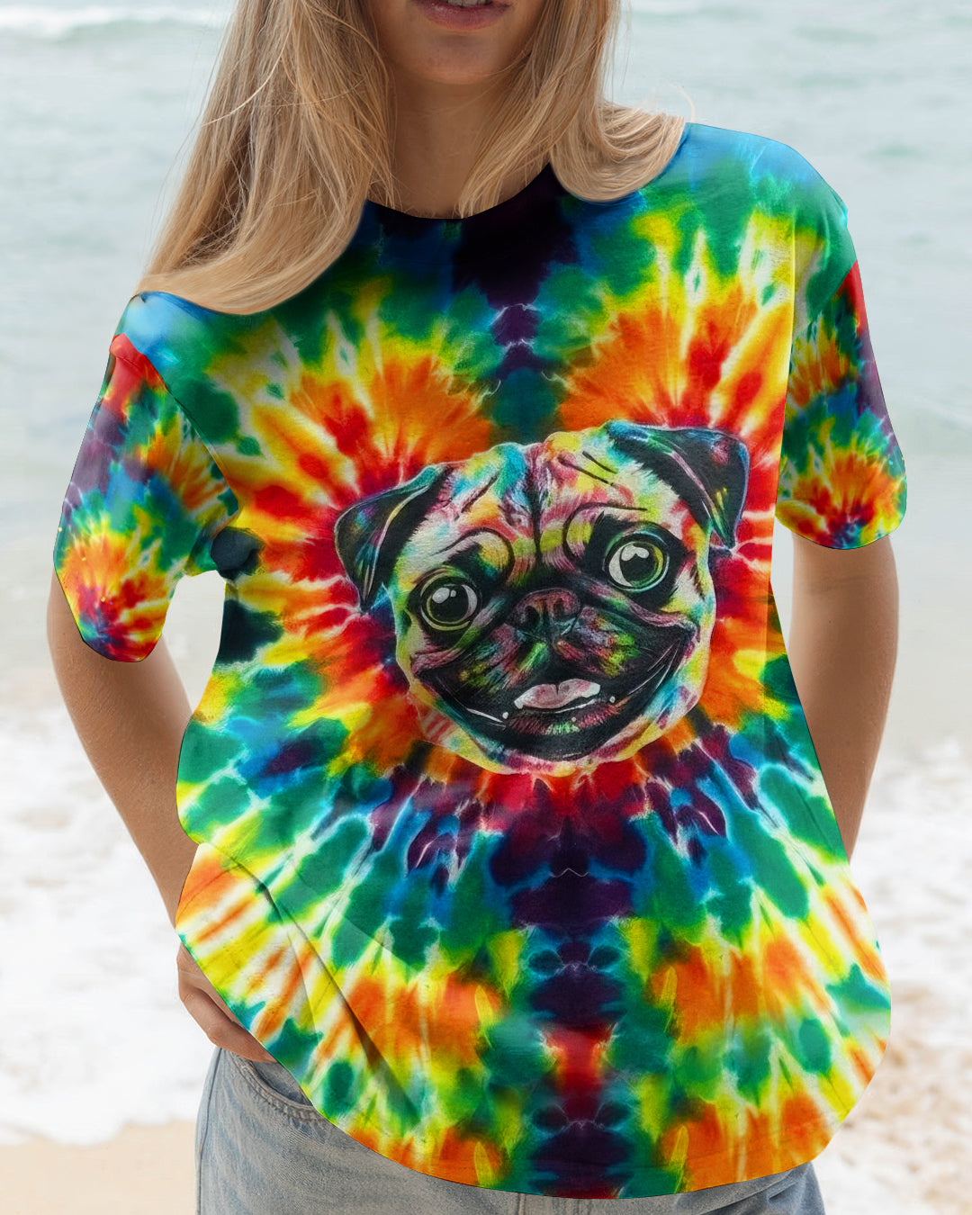 RAINBOW SWIRL FUNNY PUG DOG ALL OVER PRINT - YHHG0202262