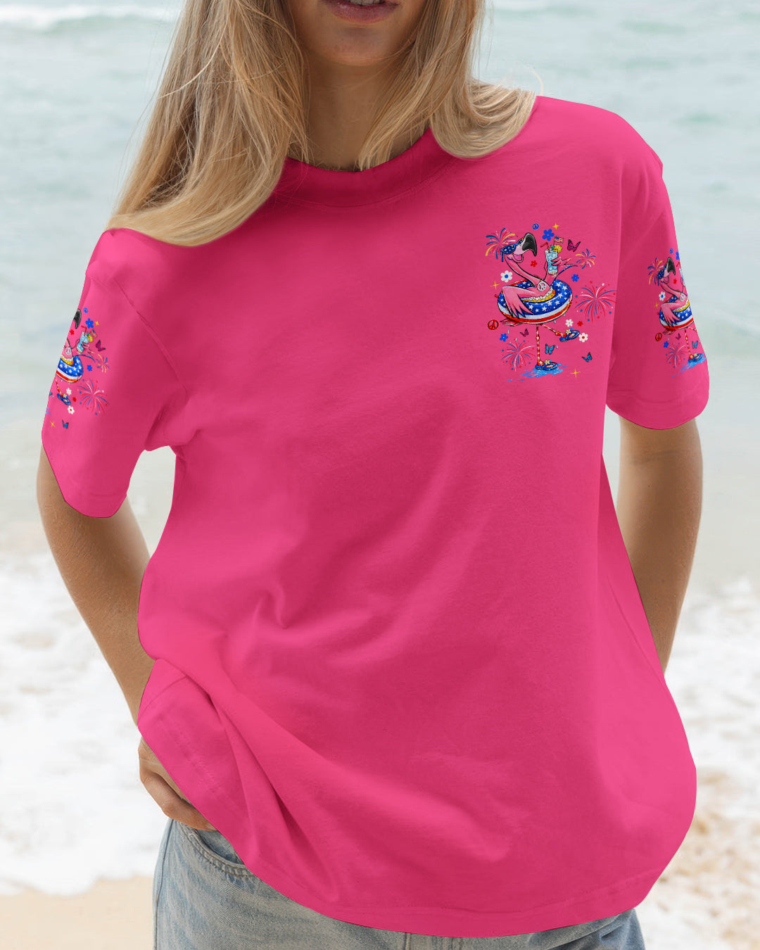 PRETTY IN PINK FLAMINGO RED WHITE & BLUE ALL OVER PRINT  - TLHN2503263