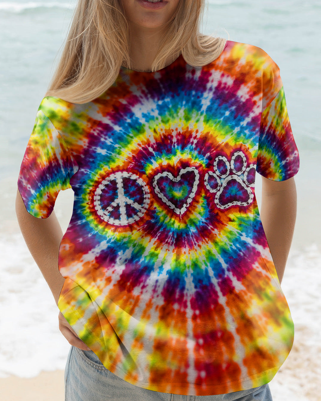 PEACE LOVE PAW PRINT COLORFUL SWIRL ALL OVER PRINT  - TLHG3103262