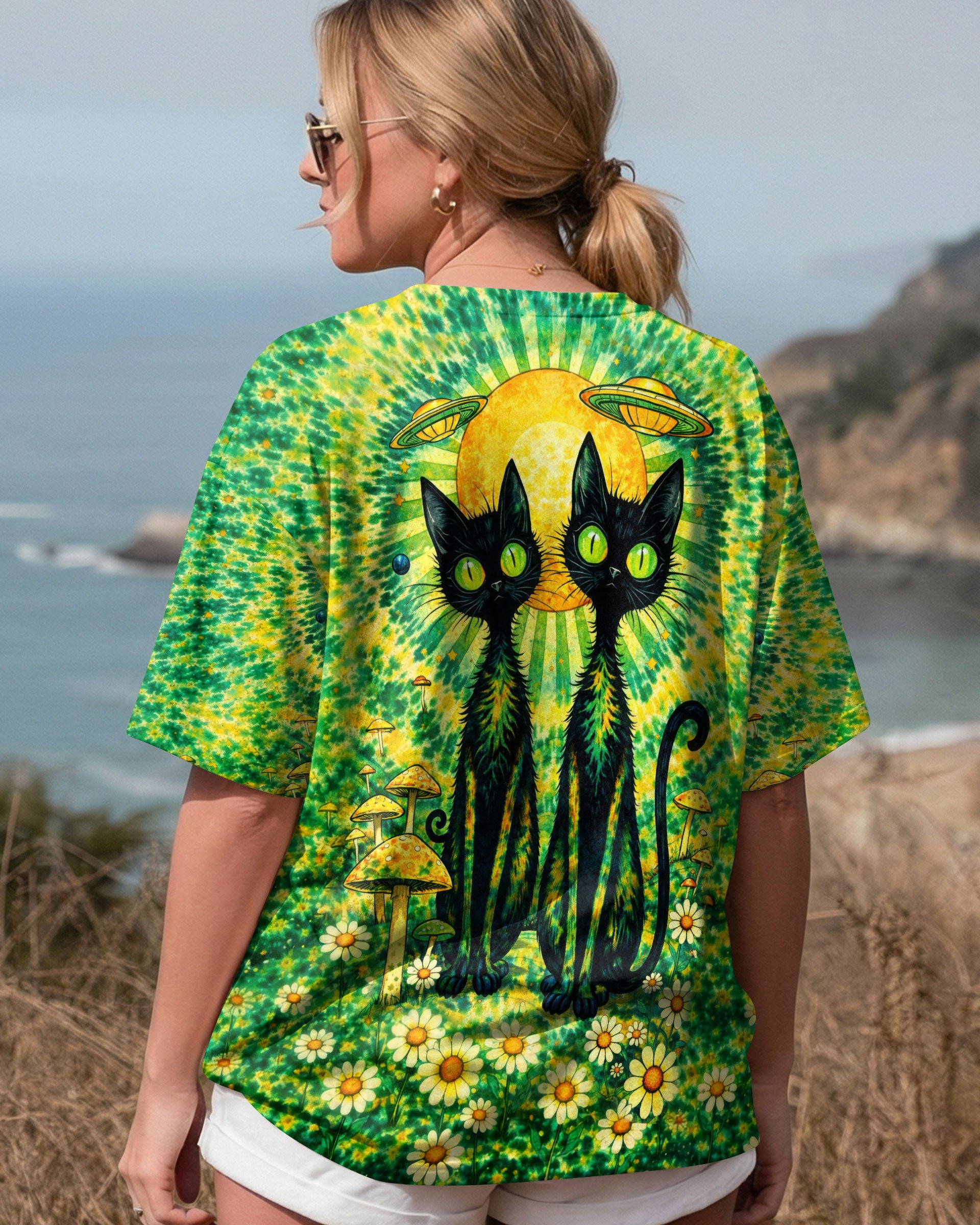 PSYCHEDELIC BLACK CAT SWIRL ALL OVER PRINT - TLTW3001264
