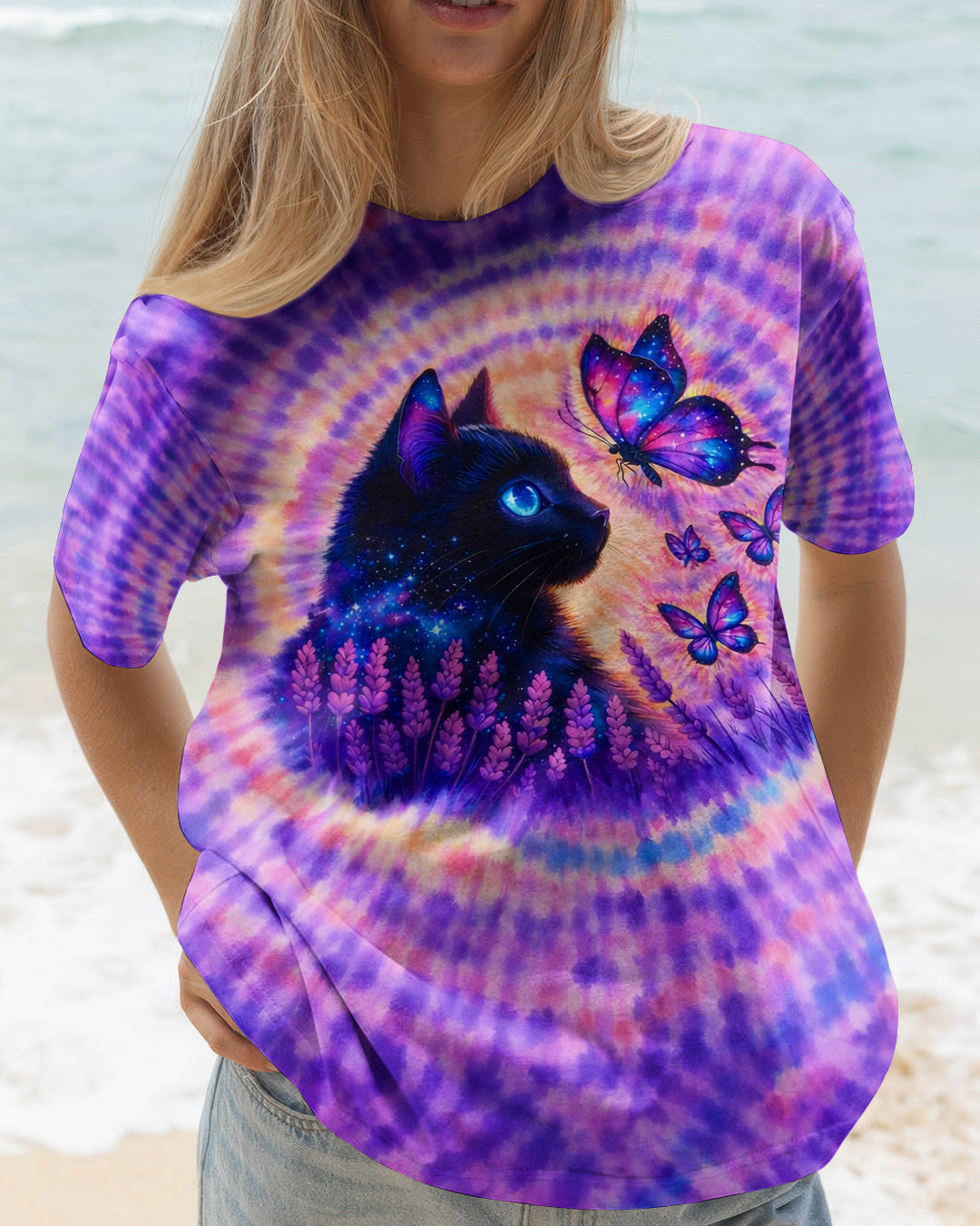 BLACK CAT LAVENDER PURPLE SWIRL ALL OVER PRINT - TLNO1103261