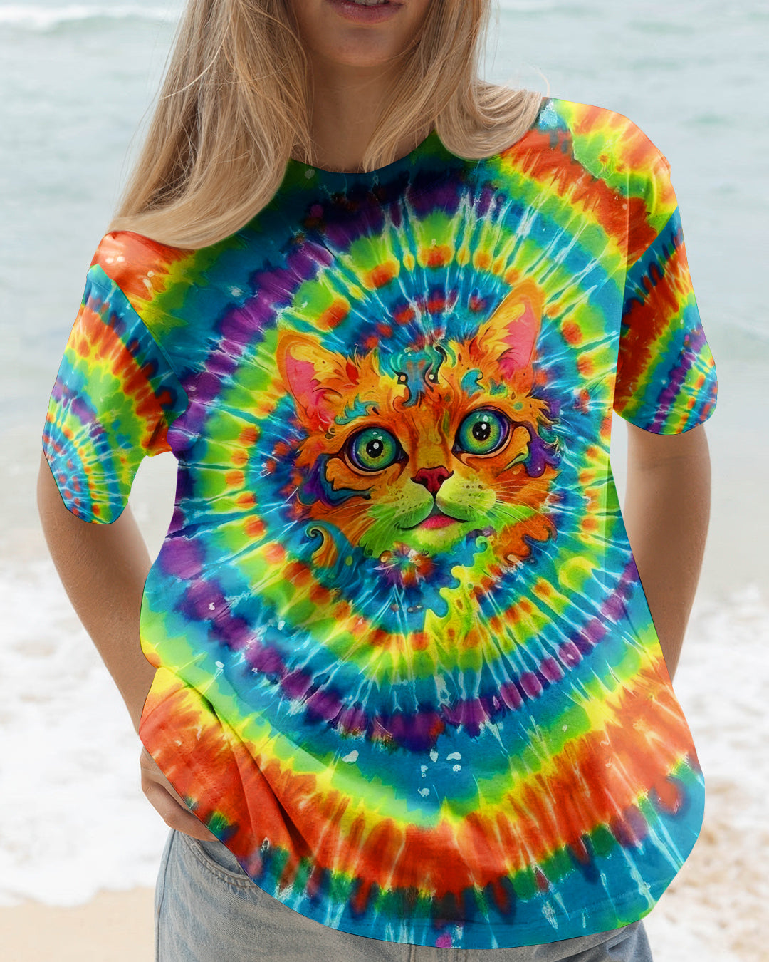PSYCHEDELIC RAINBOW SWIRL CAT ALL OVER PRINT - YHLT0402261