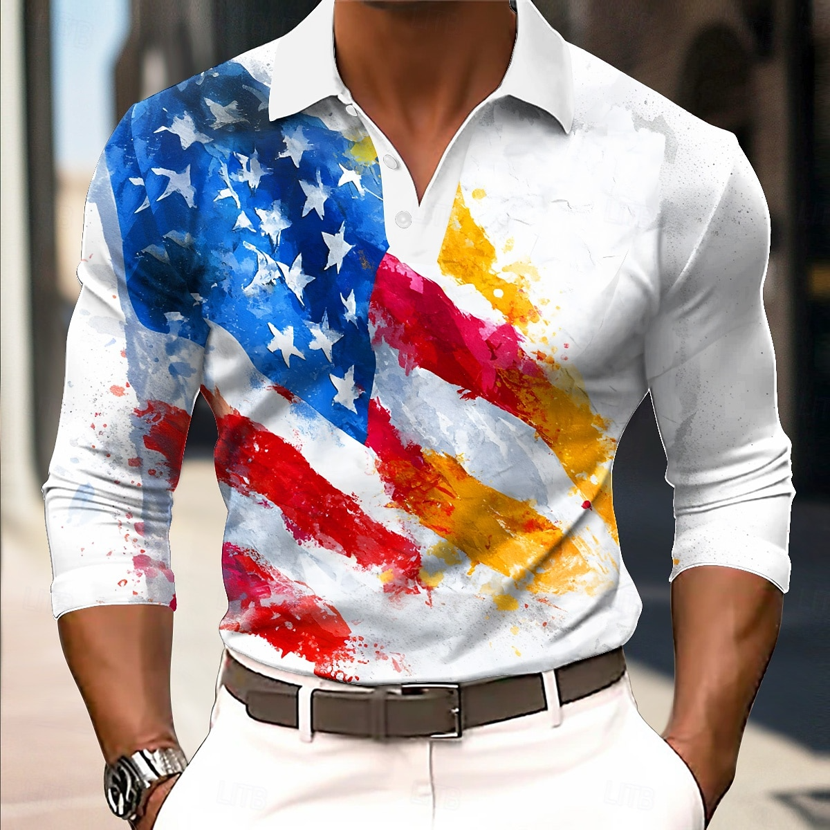 4th of July 2026 250th Men's American US Flag Polo Long Sleeve Polo Shirts Lapel Casual Street Daily Wear Festival Outfit 3D Print Buttons Spring C