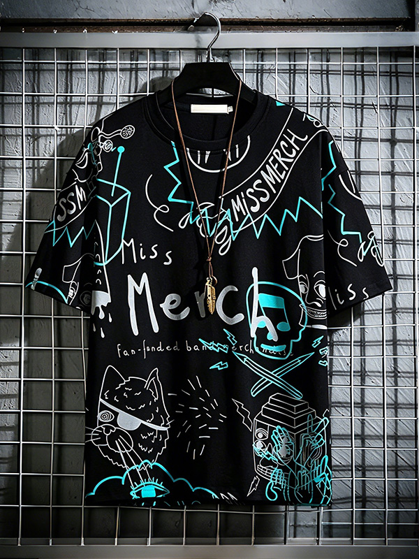 Men's Doodle Cartoon Graffiti Art Print T-Shirt