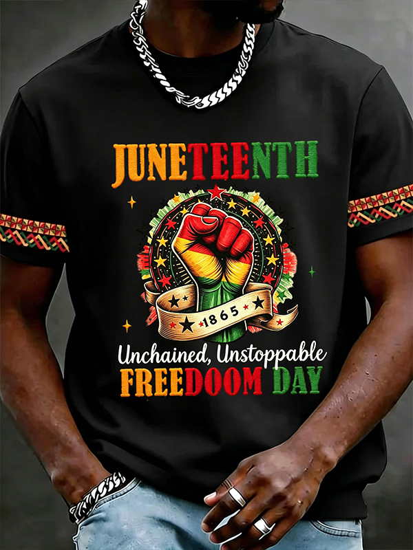 Men's Juneteenth Freedom Day Unchained Unstoppable Art Print T-Shirt