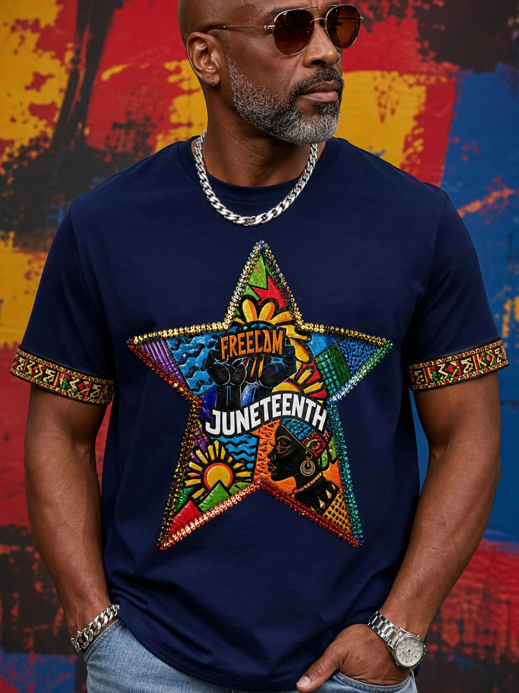 Men'S Juneteenth Freedom Star Tee Print Casual T-Shirt