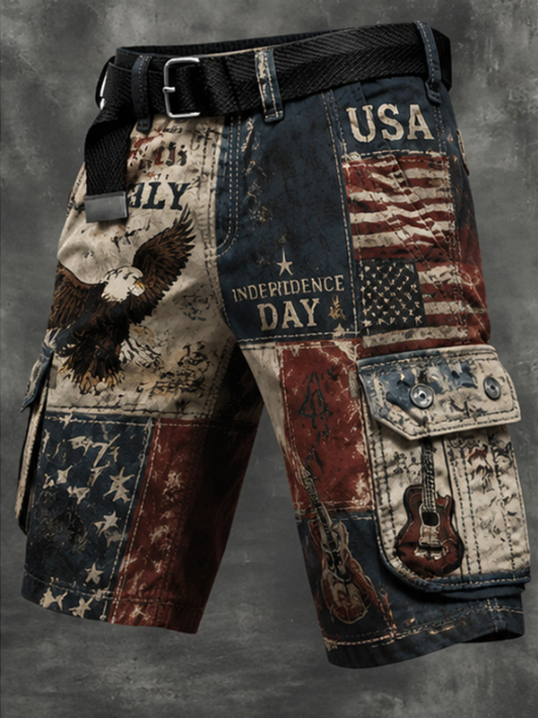 Men's Independence Day USA Eagle Colorblock Print Cargo Shorts