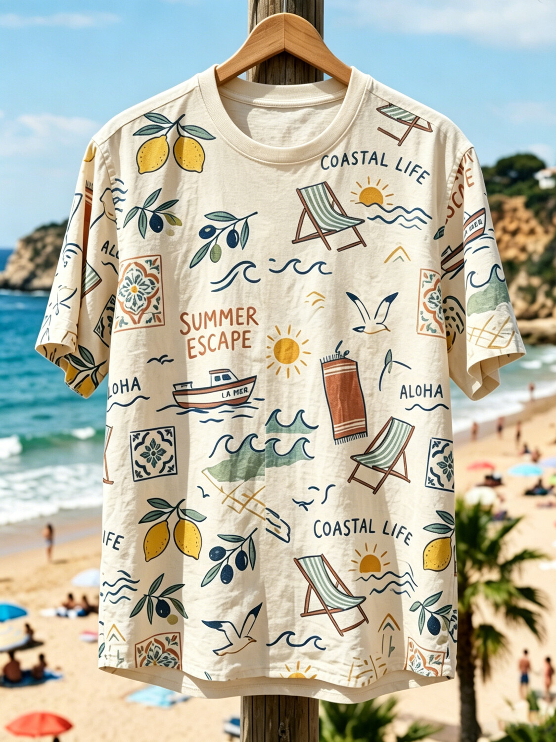 Men's Summer Escape Coastal Life Graphic Print Casual T-Shirt