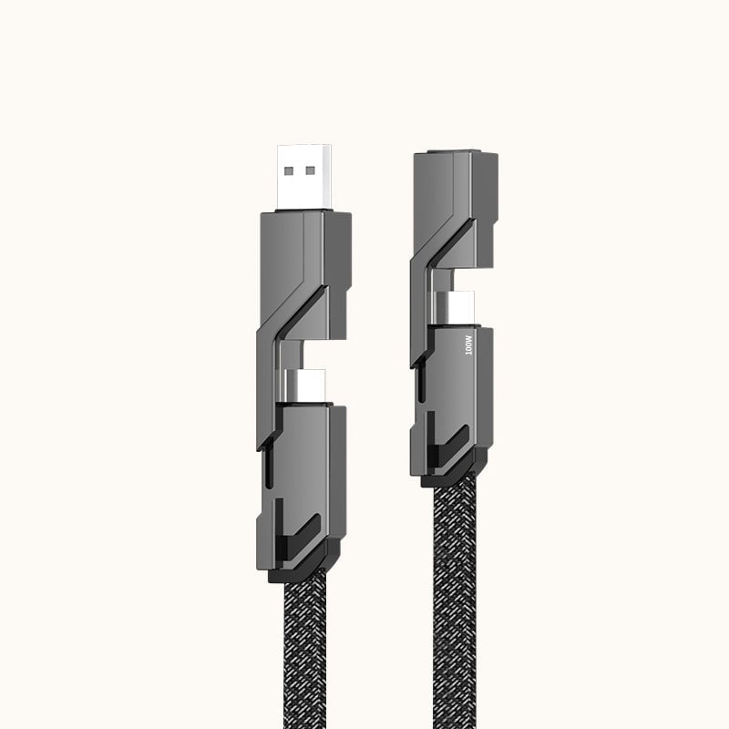 4-in-1 🌟 Flat Braided Anti-Tangle Charger Cord with Velcro
