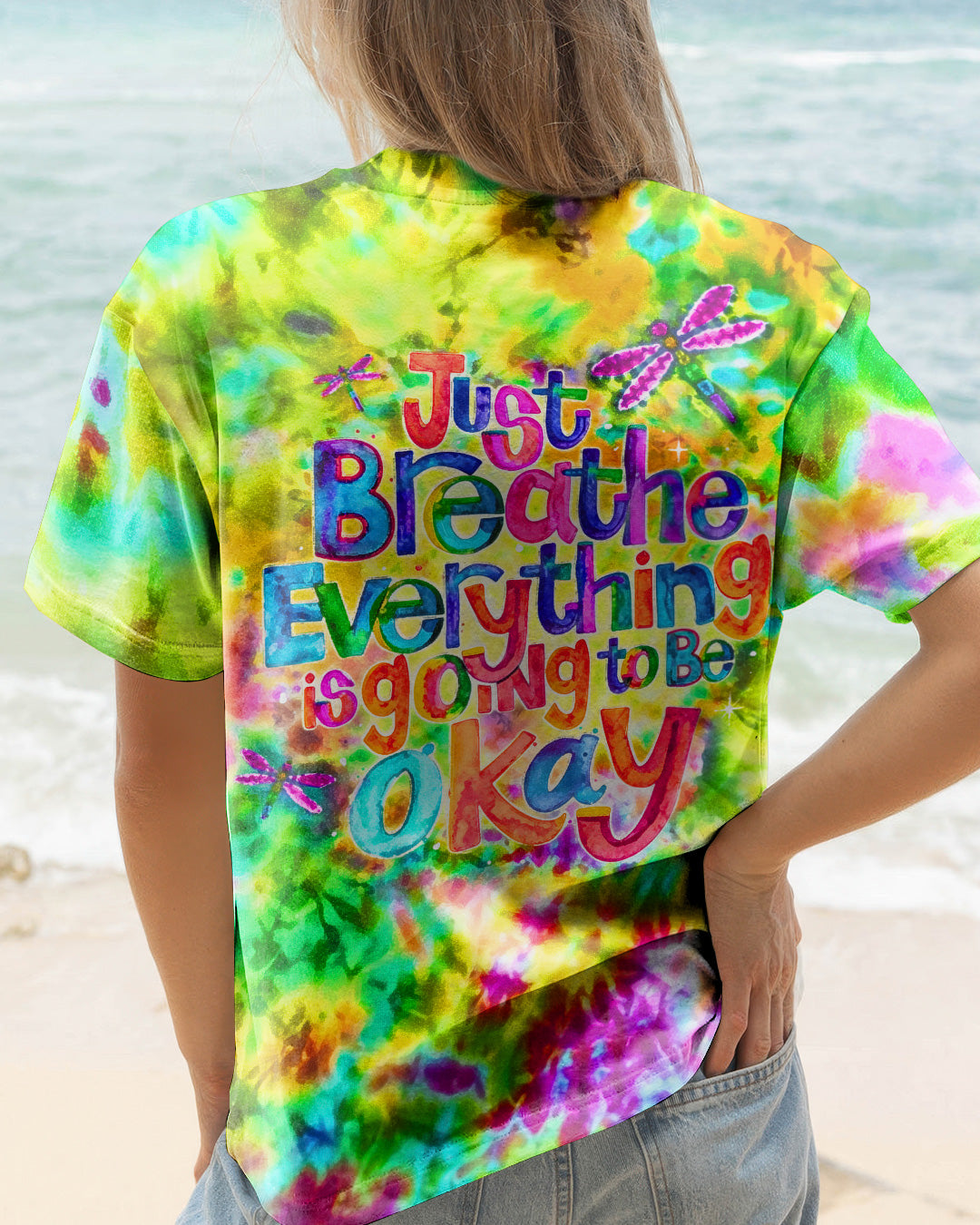 JUST BREATHE GOOD VIBES COLOR BURST ALL OVER PRINT - KM0604262
