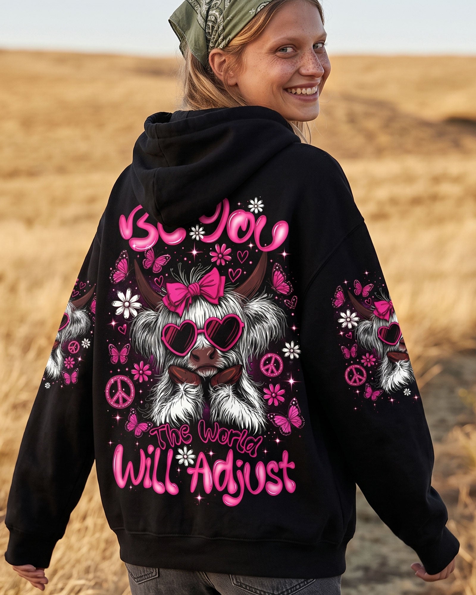 BE YOU THE WORLD WILL ADJUST HIGHLAND COW ALL OVER PRINT  - TLTW2207261