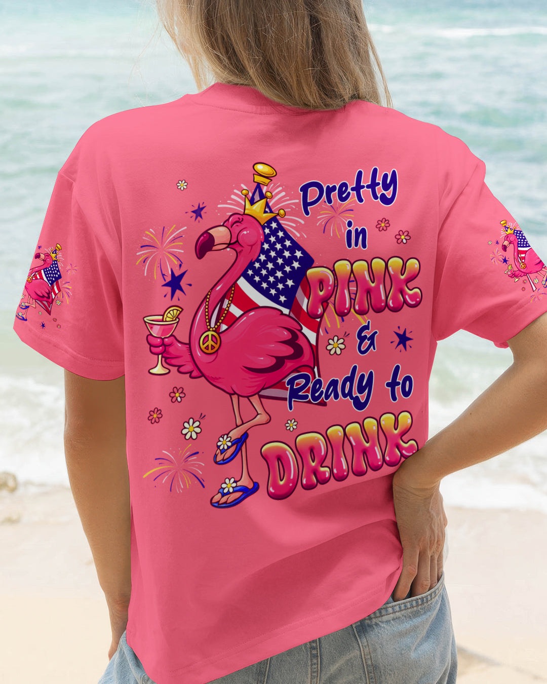 PRETTY IN PINK FLAMINGO RED WHITE & BLUE  ALL OVER PRINT - TLHG2403261