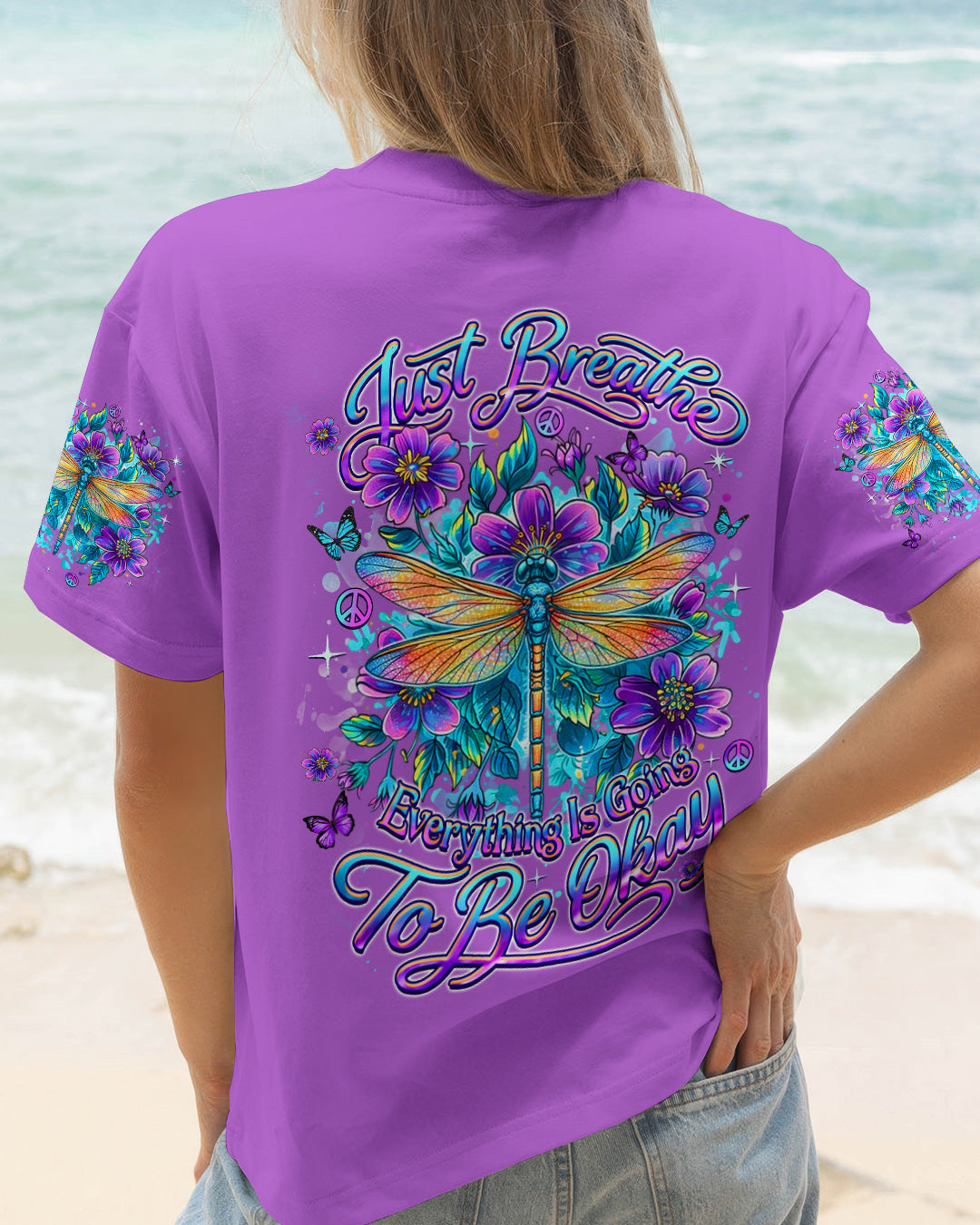 JUST BREATHE DRAGONFLY FLORAL ALL OVER PRINT - TLHN2403262
