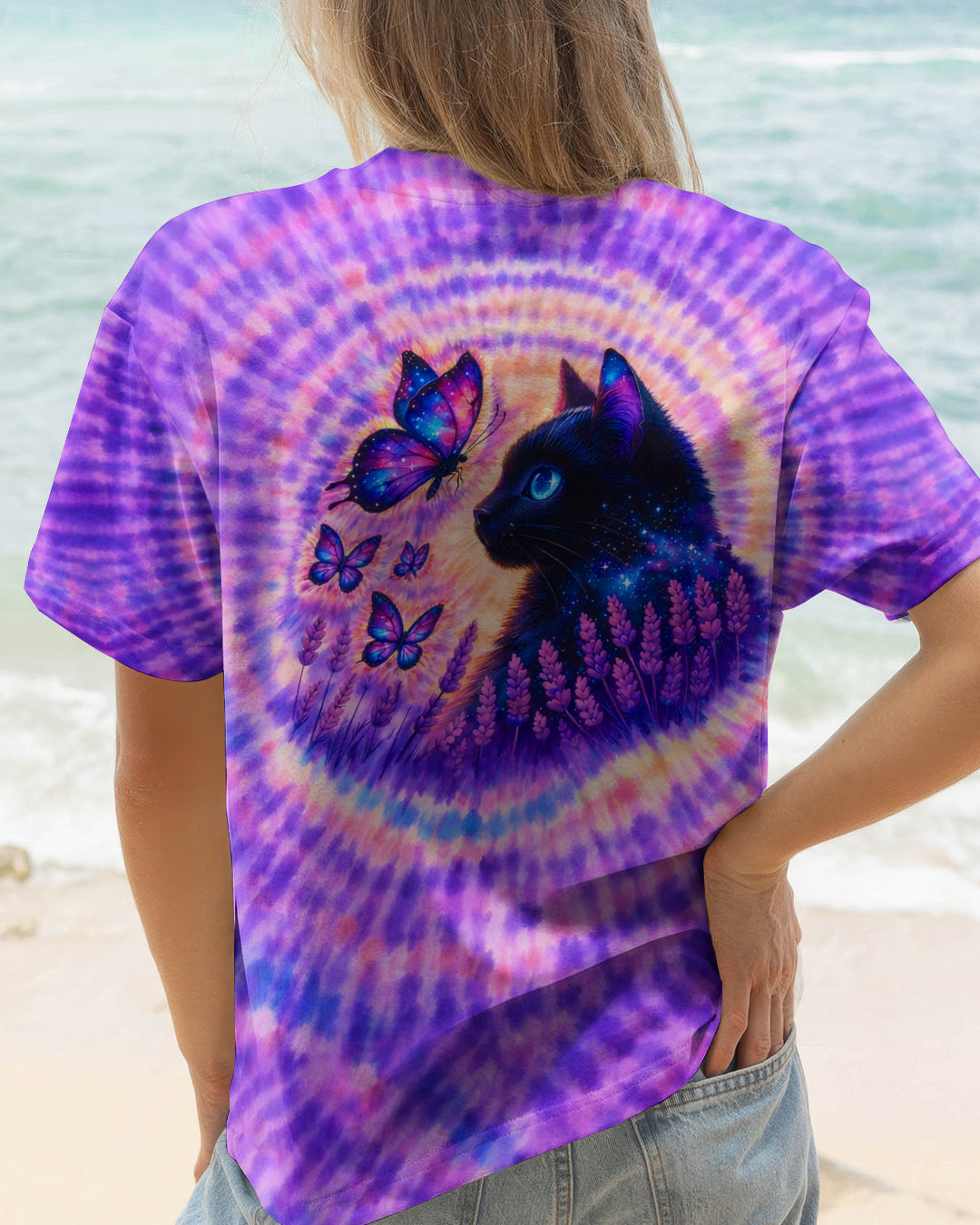 BLACK CAT LAVENDER PURPLE SWIRL ALL OVER PRINT - TLNO1103261