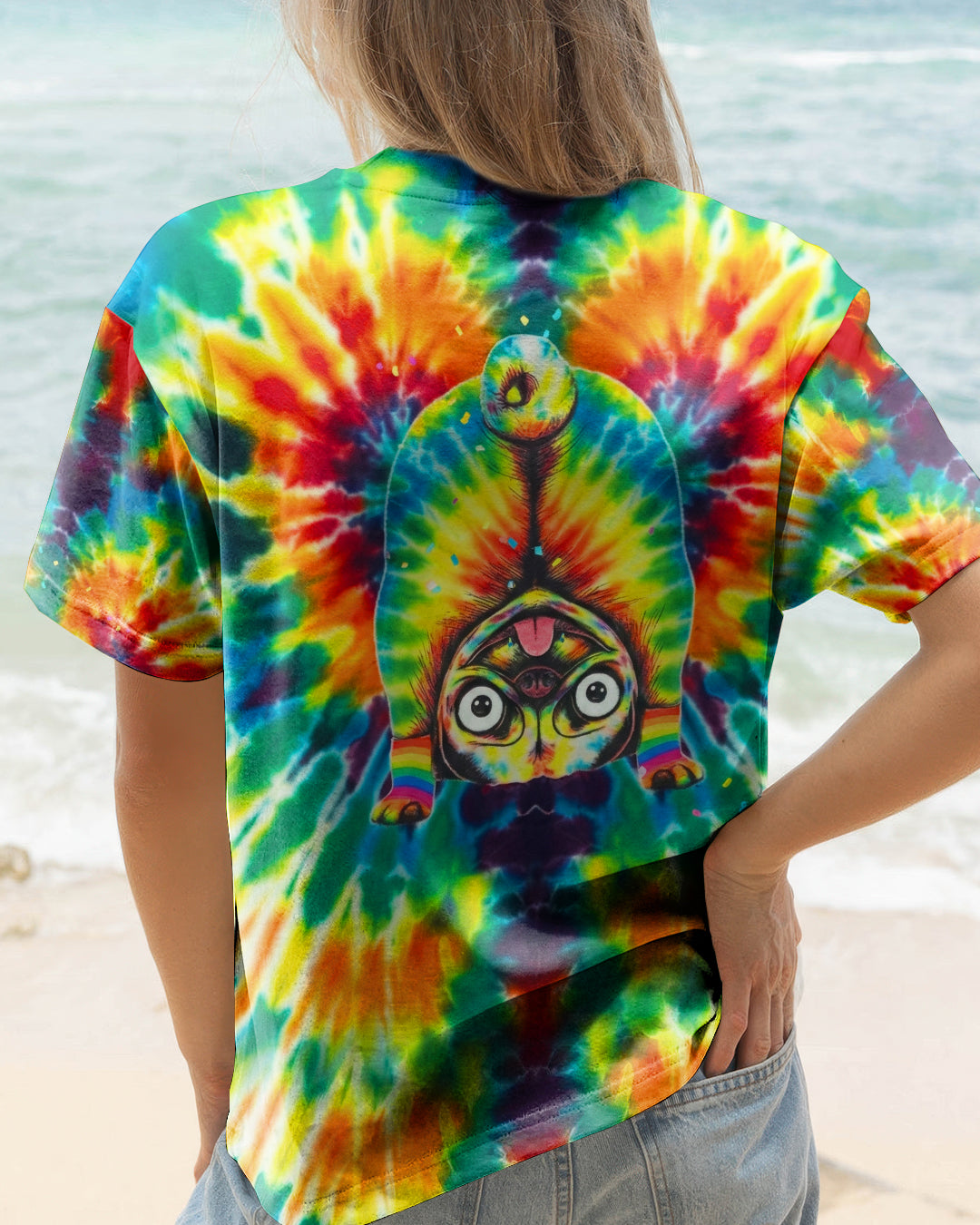 RAINBOW SWIRL FUNNY PUG DOG ALL OVER PRINT - YHHG0202262