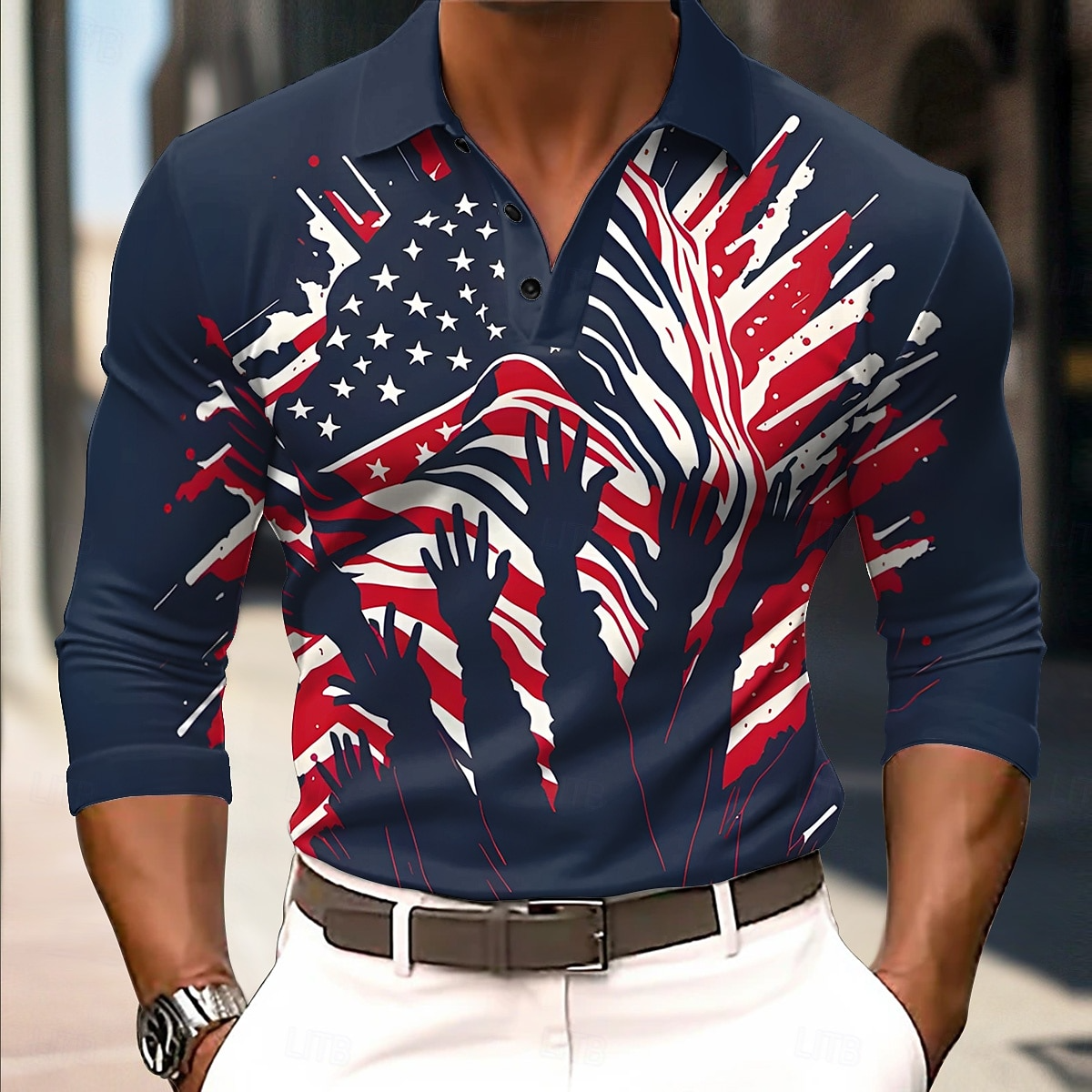 4th of July 2026 250th Men's American US Flag Polo Long Sleeve Polo Shirts Lapel Casual Street Daily Wear Festival Outfit 3D Print Buttons Spring D