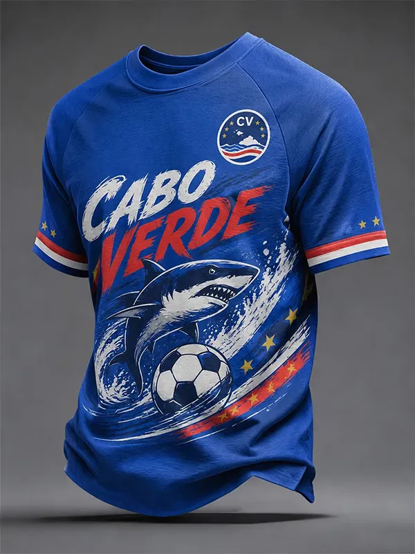 Men's Cabo Verde Shark Soccer Graphic Print T-Shirt