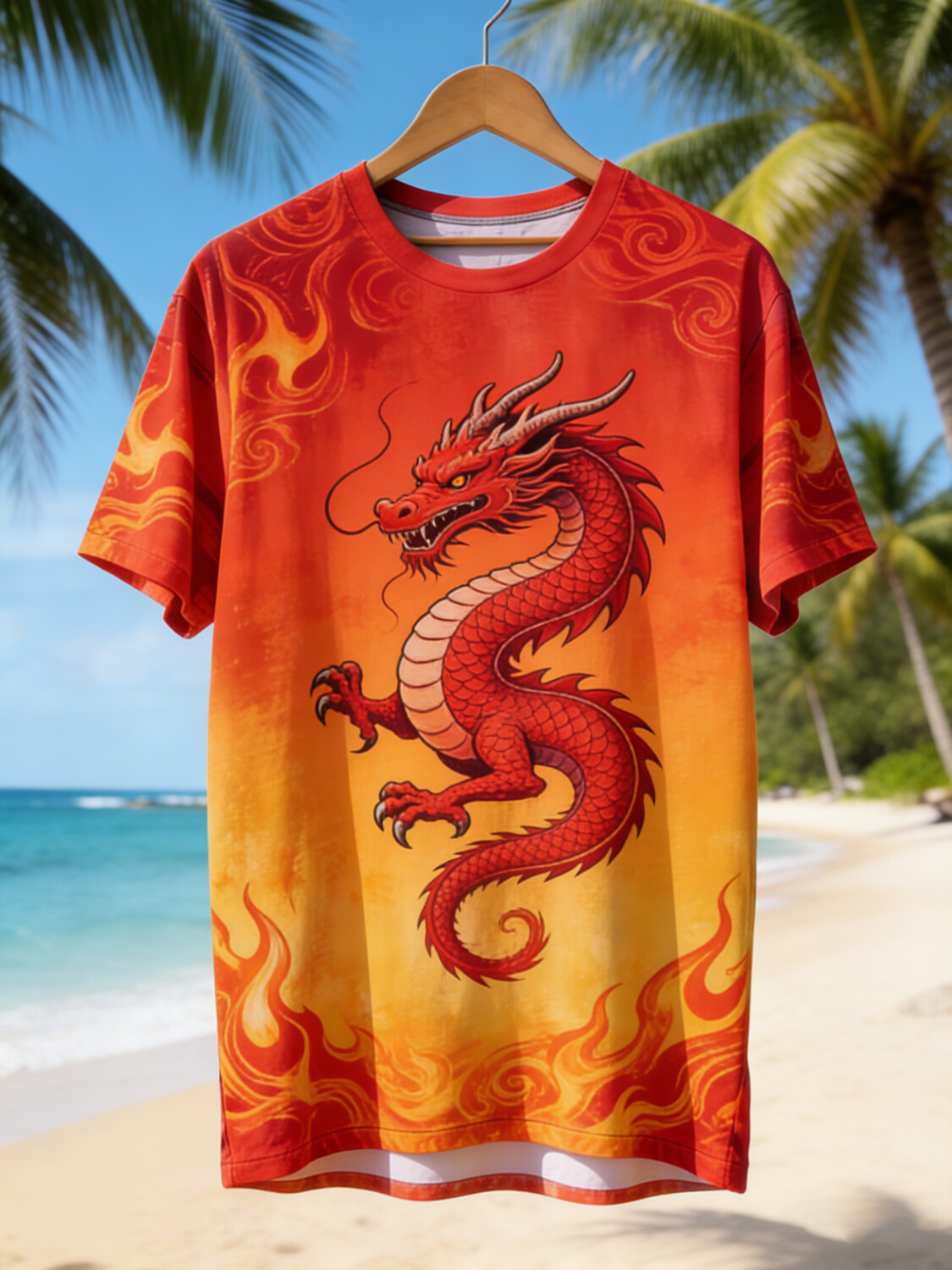 Men's Retro Myth Dragon Flame Art Print Casual T-Shirt